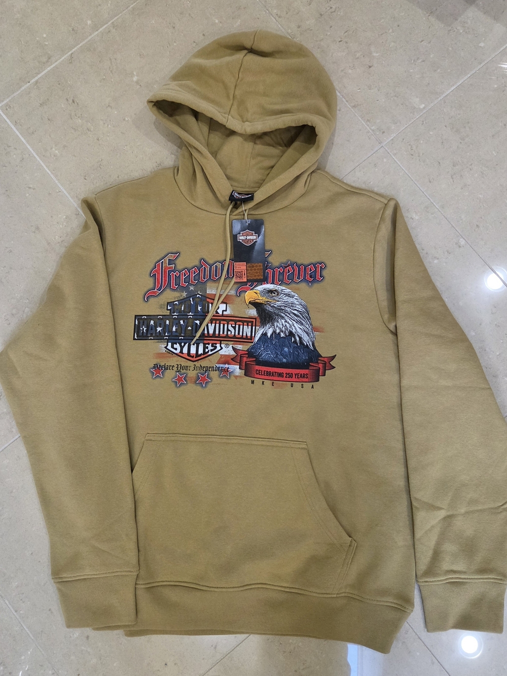 Harley-Davidson Tan 'Freedom Forever' Pullover Hoodie with Eagle Graphic